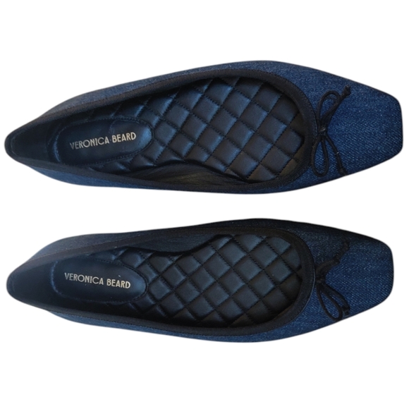 NEW Veronica Beard Beatrix Denim Slip On Bow Ballet Flats. Color Mountain Blue. - Picture 9 of 11